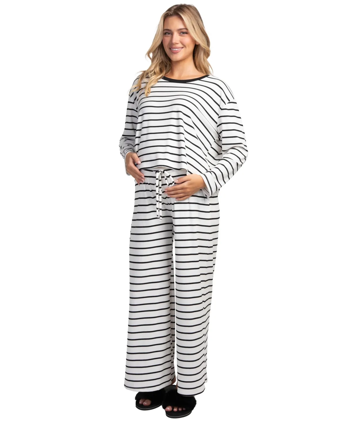 Maternity Striped Long-Sleeve Wide-Leg Top and Pants, 2-Piece Set by Hello Miz