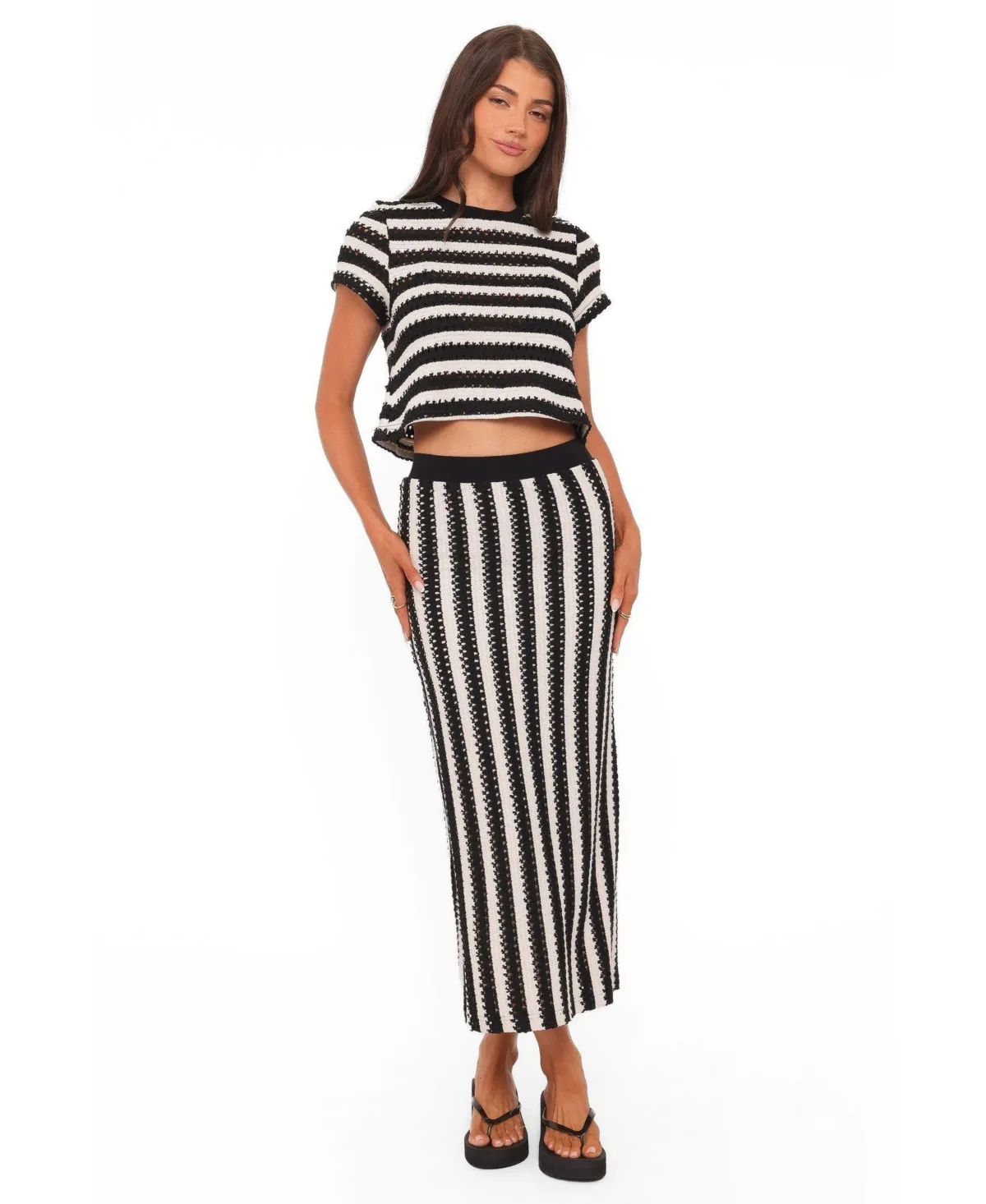 Jaden Stripe Crop Short-Sleeve Top and Skirt, 2-Piece Set by Petal and Pup