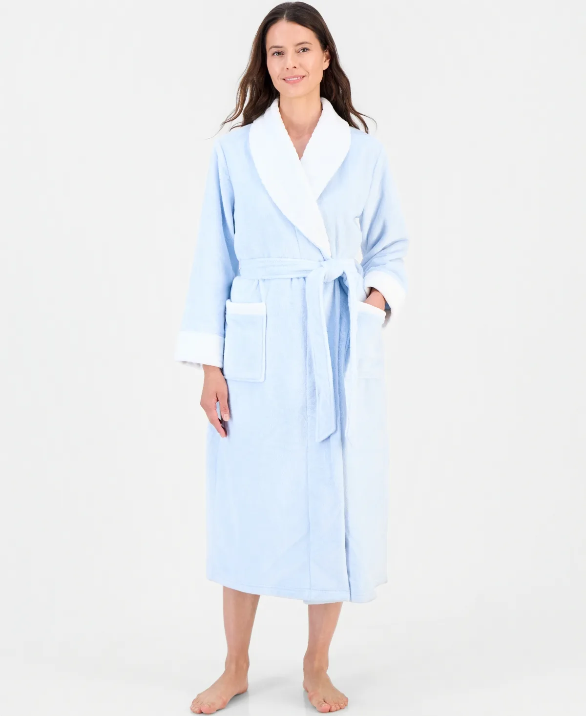 Long Plush Fleece-Trim Robe, Created for Macys by Charter Club