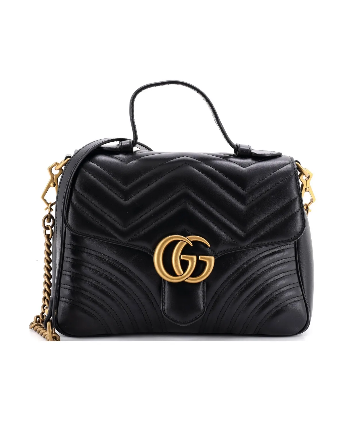 Pre-Owned Gucci Small Gg Marmont Top Handle Flap Bag Matelasse Leather