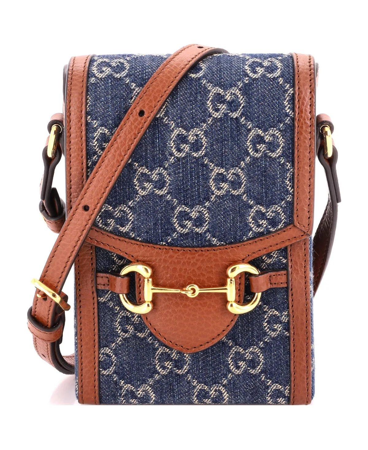 Pre-Owned Gucci Mini Horsebit 1955 Crossbody Bag Gg Denim by Gucci