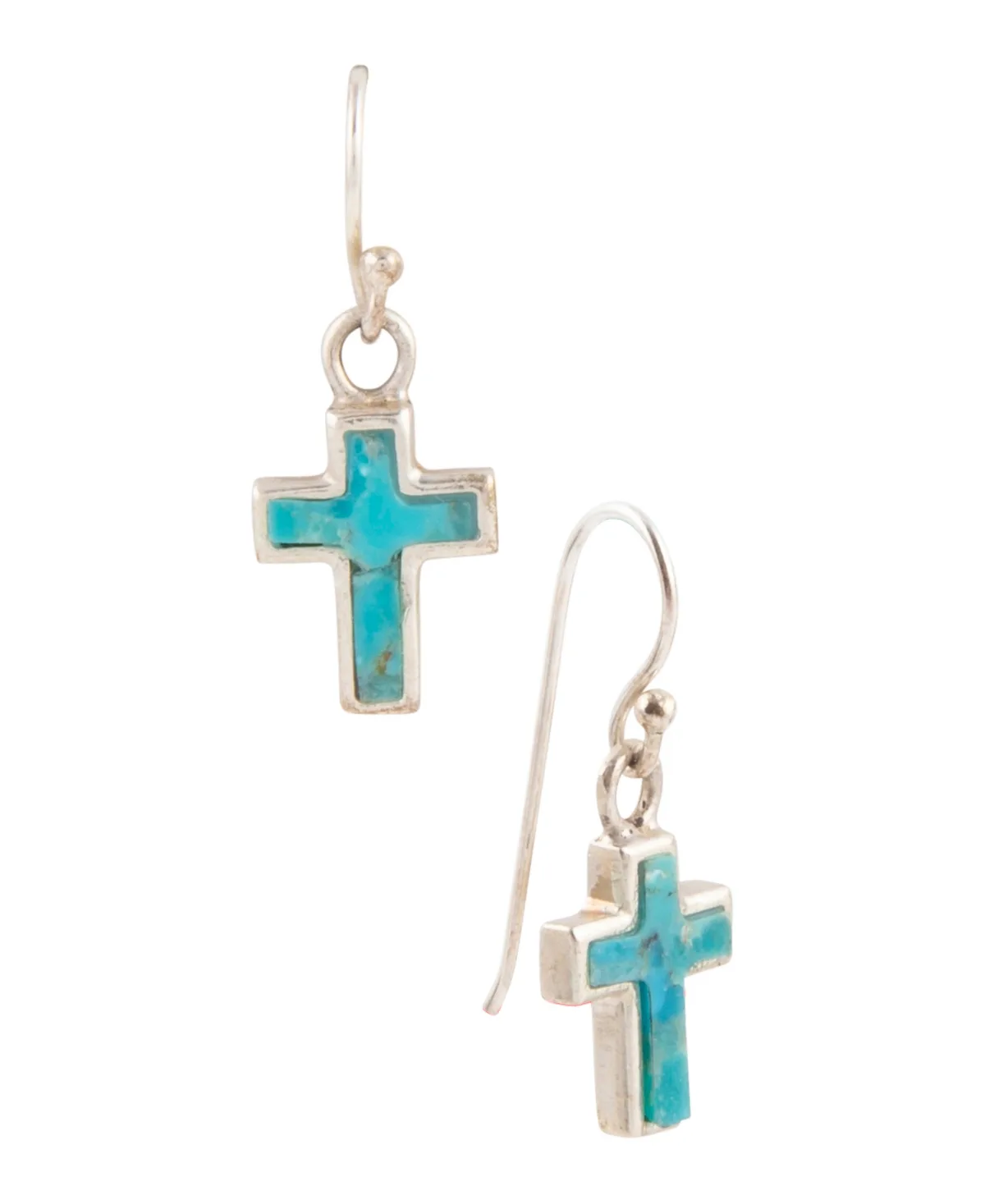 Touch of Blue Turquoise Silver Cross Earrings by Barse