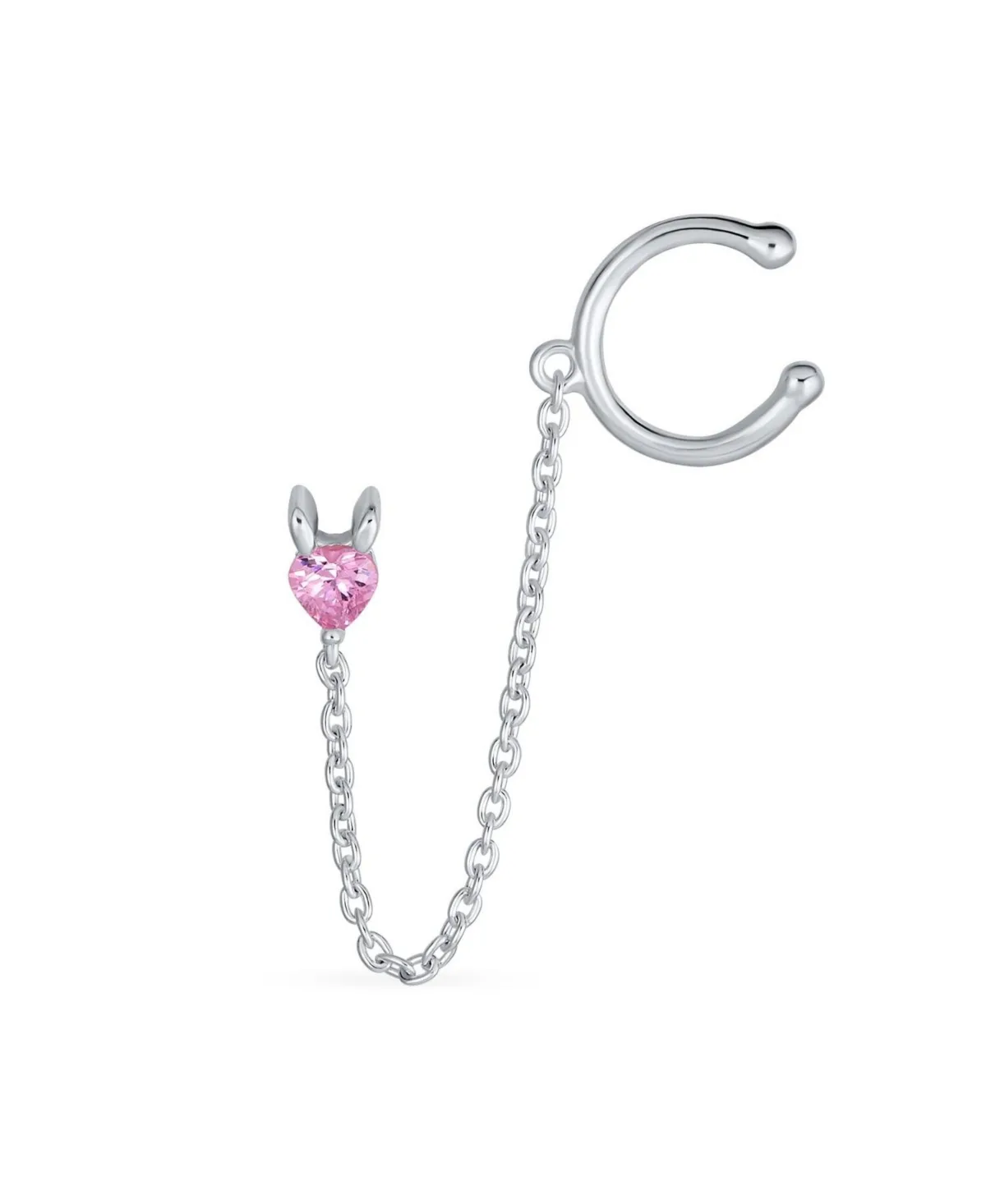 Cubic Zirconia Heart Chain Ear Cuff Earrings by Bling Jewelry