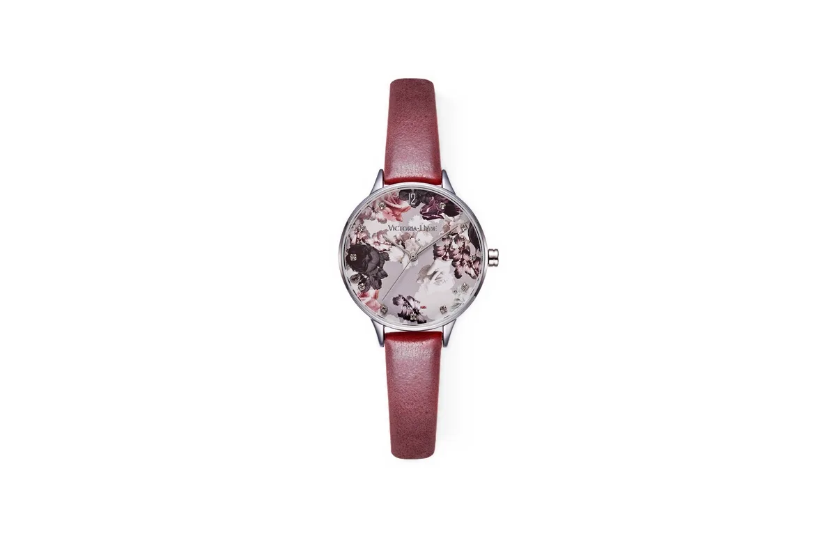 Water-Resistant Crystals Green Park Flower Leather Watch, 36mm
