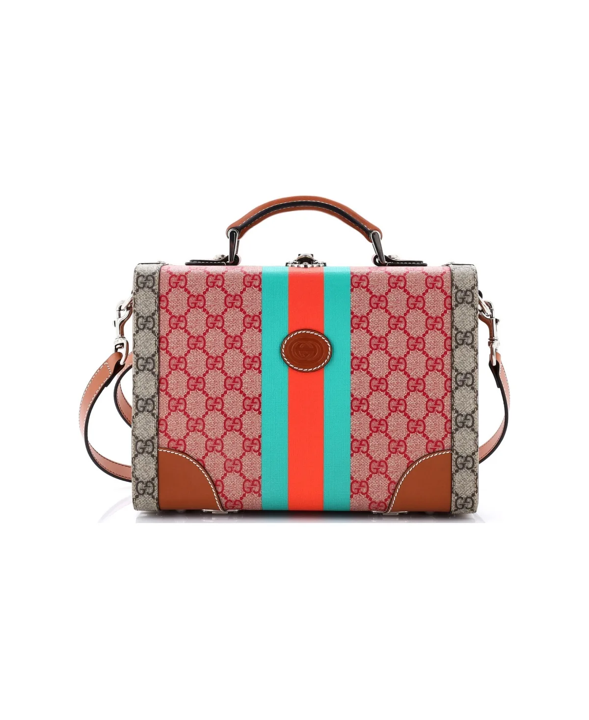 Pre-Owned Gucci Savoy Top Handle Beauty Case Gg Coated Canvas with Leather by Gucci