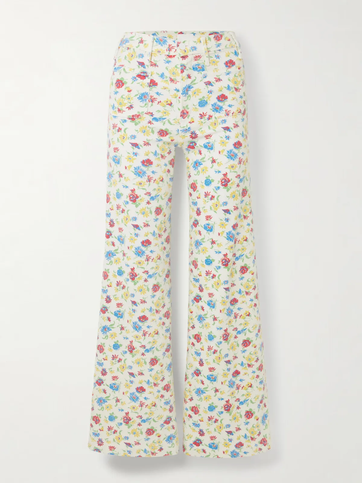 - Hustler Roller Patch Pocket Floral-print High-rise Bootcut Jeans - by Mother