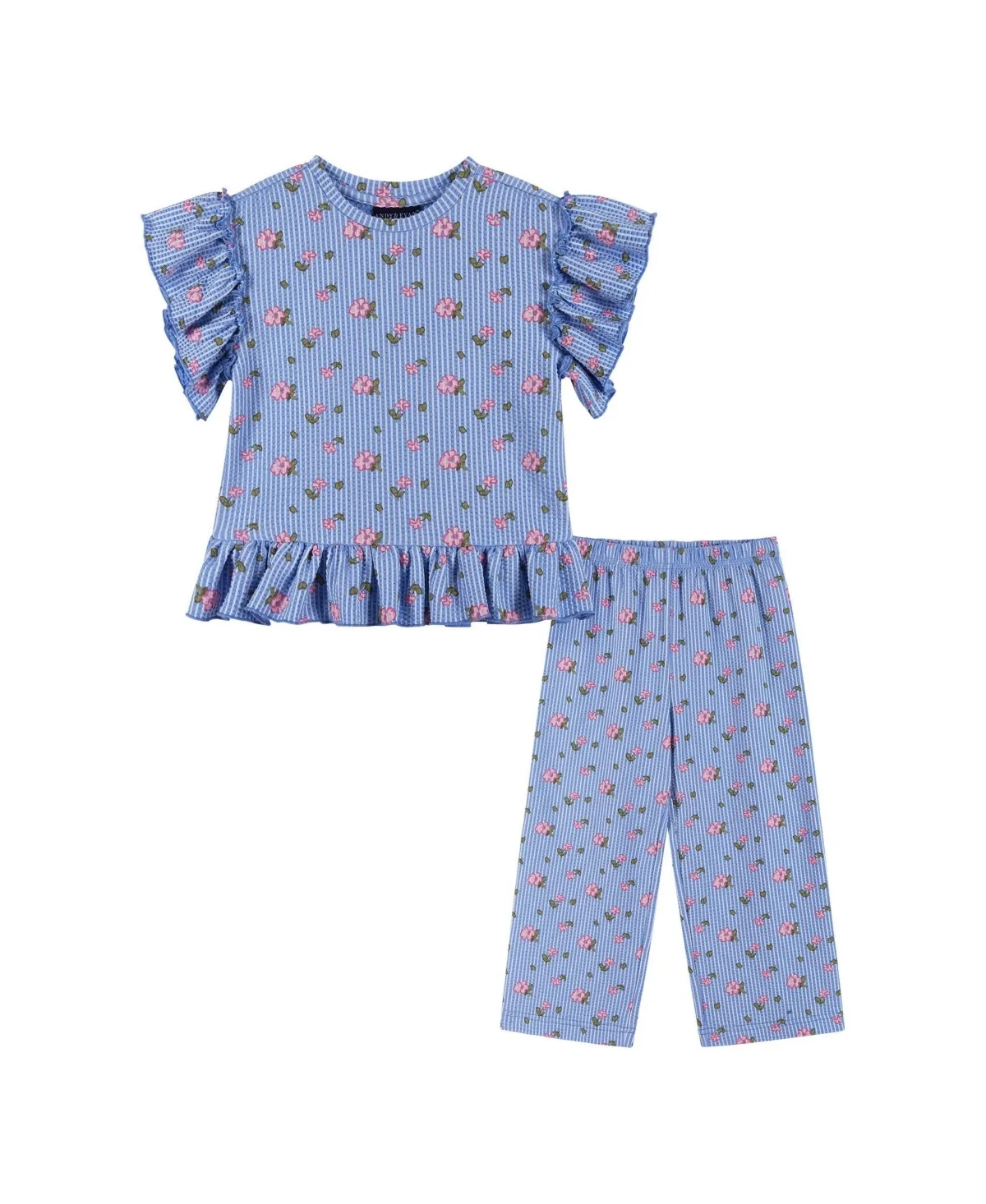 Floral Print Knit Seersucker Top and Pant Set by Andy & Evan