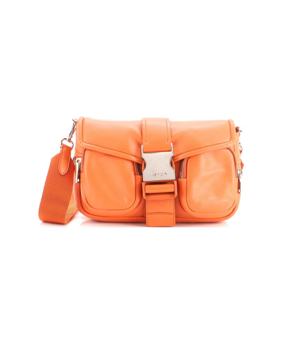 Pre-Owned Buckle Pocket Crossbody Bag Spazzolato Leather and Tessuto by Prada