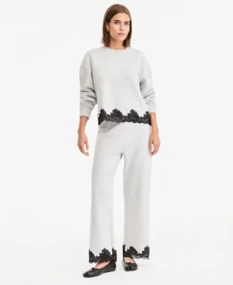 High Rise Fleece Lace Trim Lounge Pants by And Now This