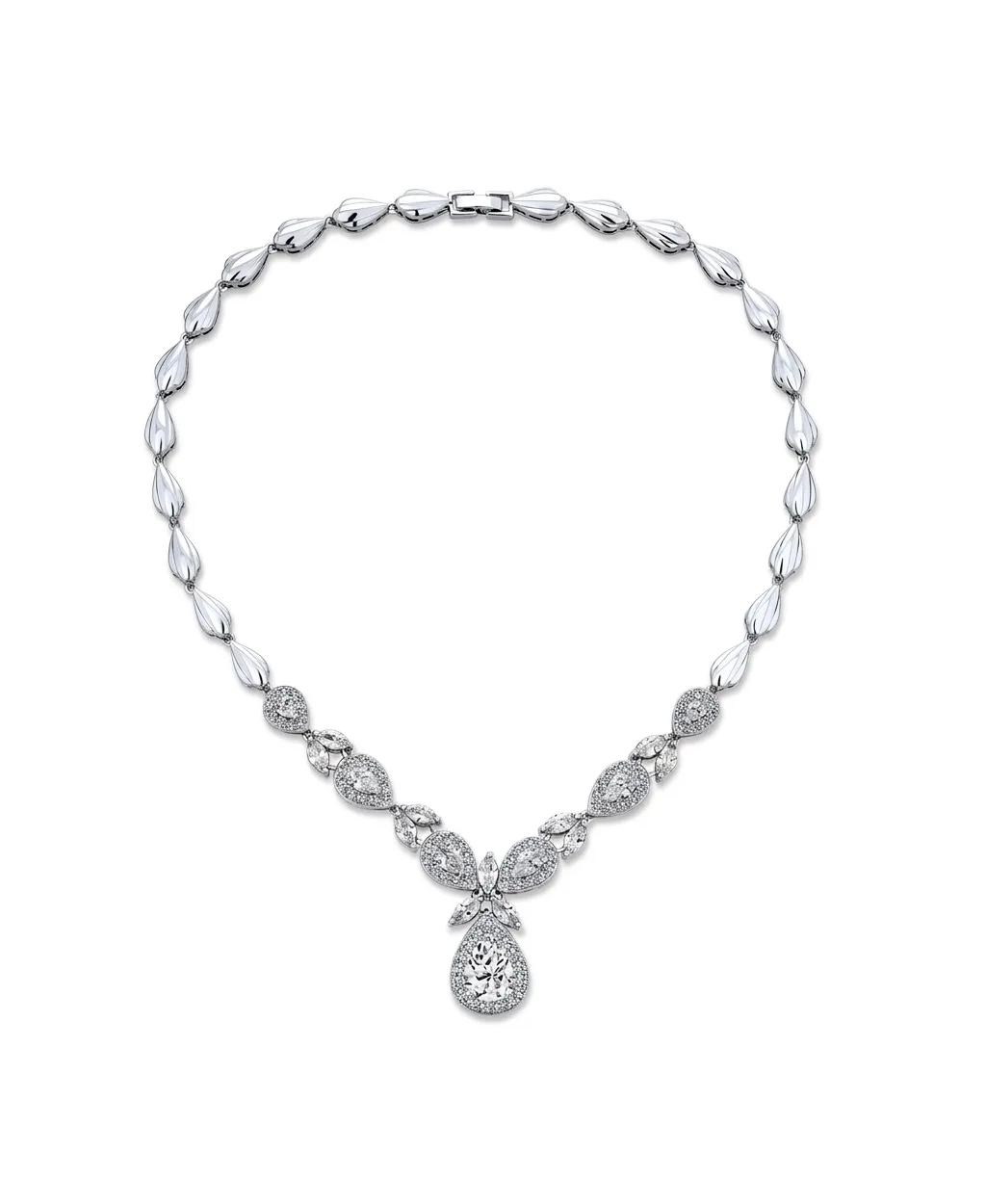 Vintage Style Teardrop Leaf Cz Statement V Collar Necklace Silver Plated by Bling Jewelry
