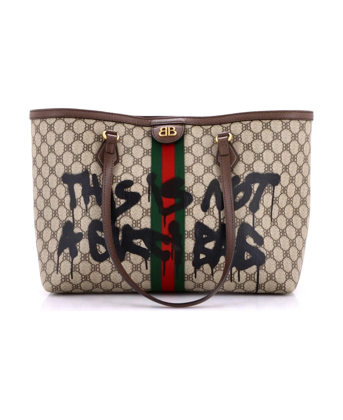 Pre-Owned Balenciaga x Gucci the Hacker Project Tote Graffiti Bb Coated Canvas by Balenciaga