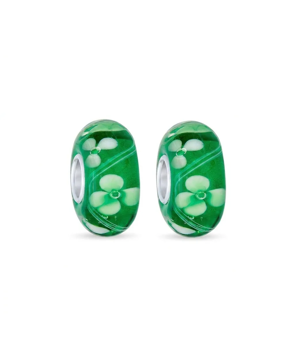 Sterling Silver and Murano Glass Flower and Clover Charm Beads, 2-Piece Set by Bling Jewelry