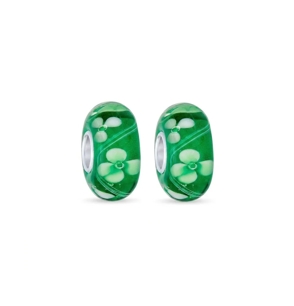 Sterling Silver and Murano Glass Flower and Clover Charm Beads, 2-Piece Set by Bling Jewelry
