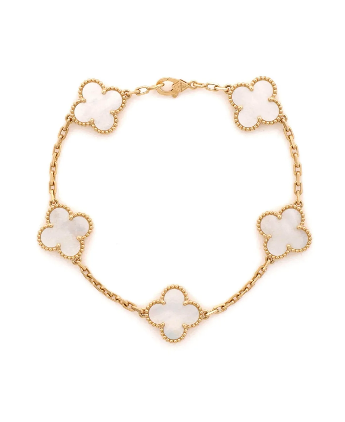 Pre-Owned Van Cleef & Arpels Mother of Pearl Vintage Alhambra 5 Motifs Bracelet in 18K Yellow Gold