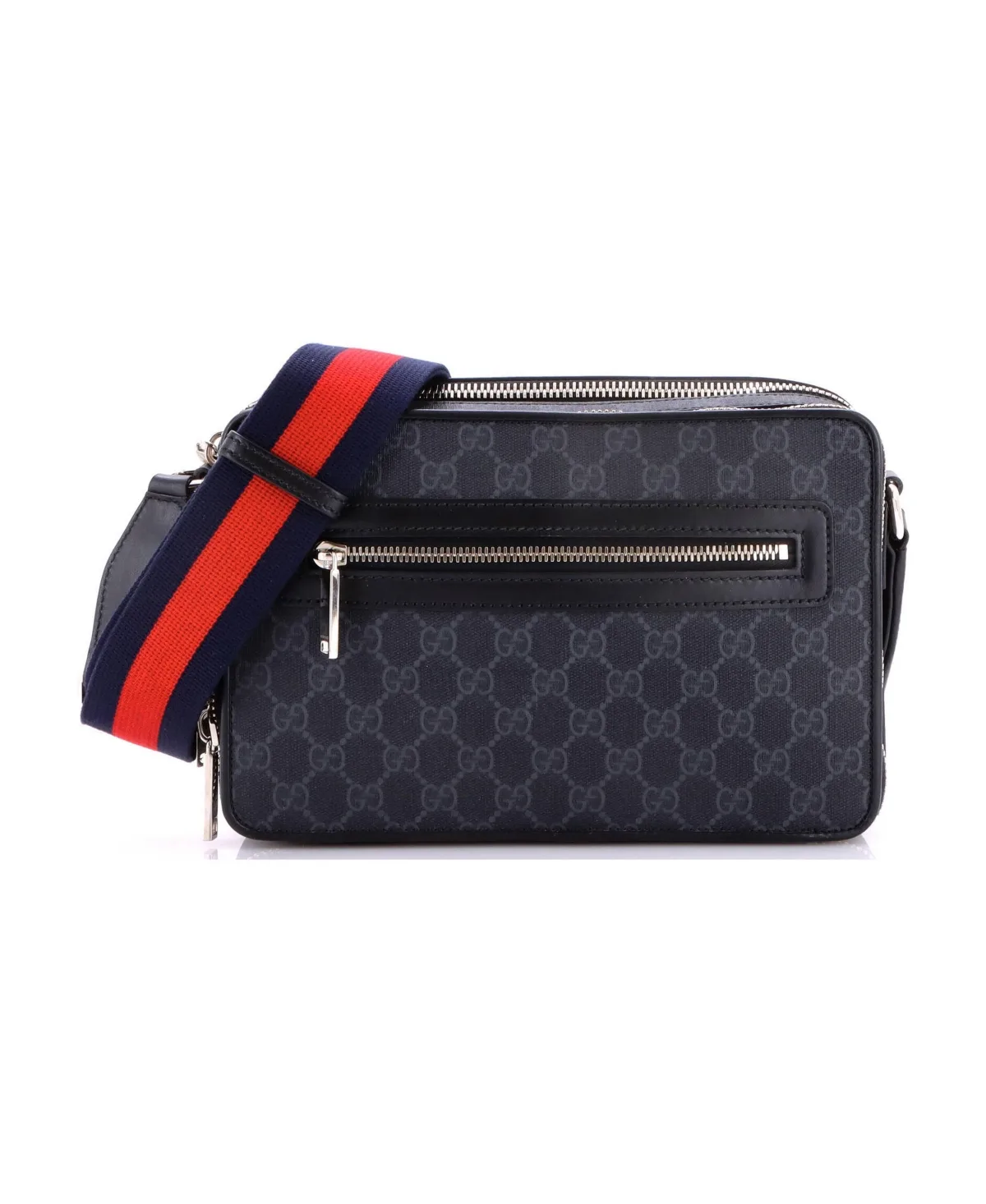 Pre-Owned Gucci Small Double Zip Web Camera Shoulder Bag Gg Coated Canvas by Gucci