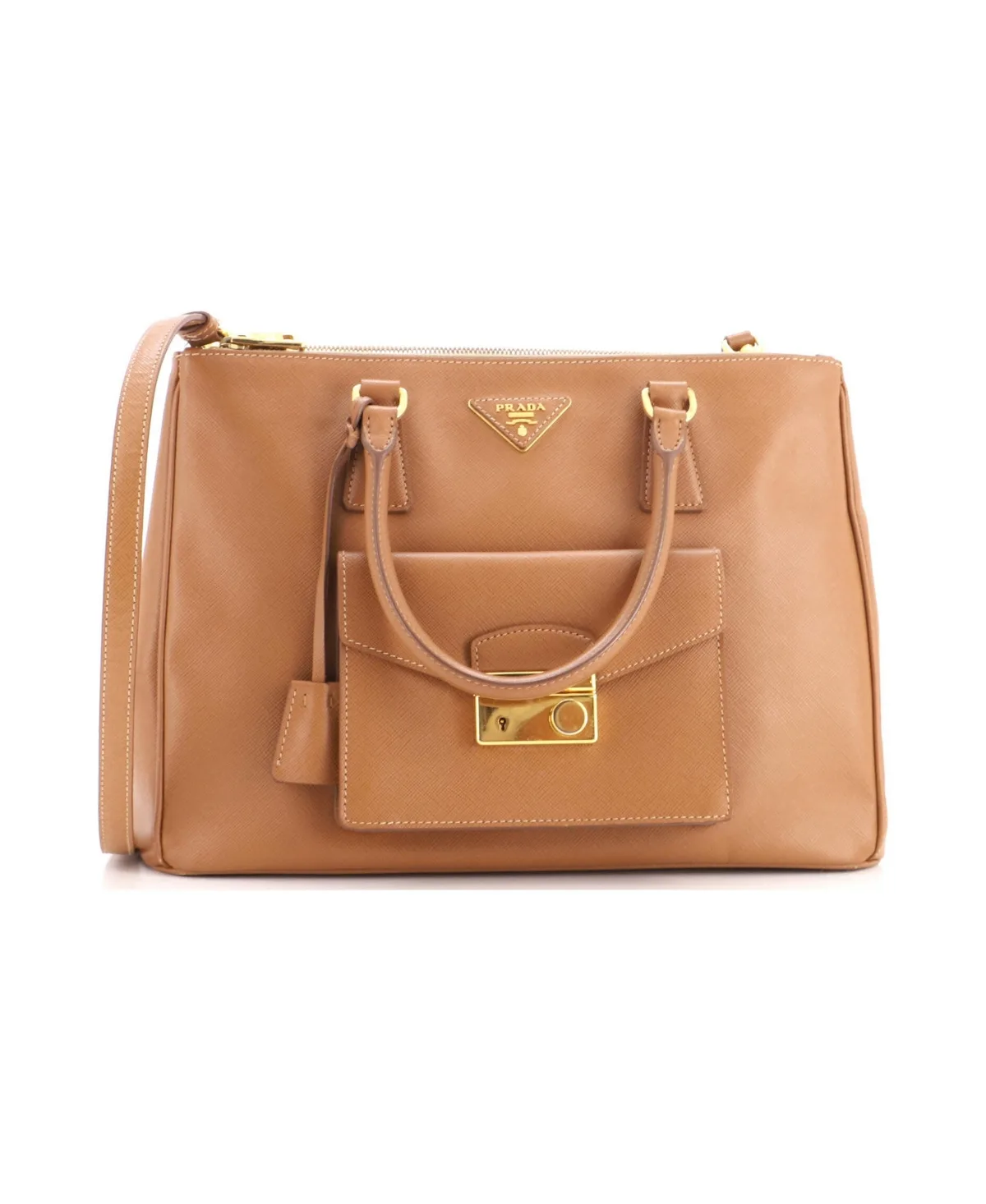 Pre-Owned Prada Medium Front Pocket Double Zip Lux Tote Saffiano Leather by Prada