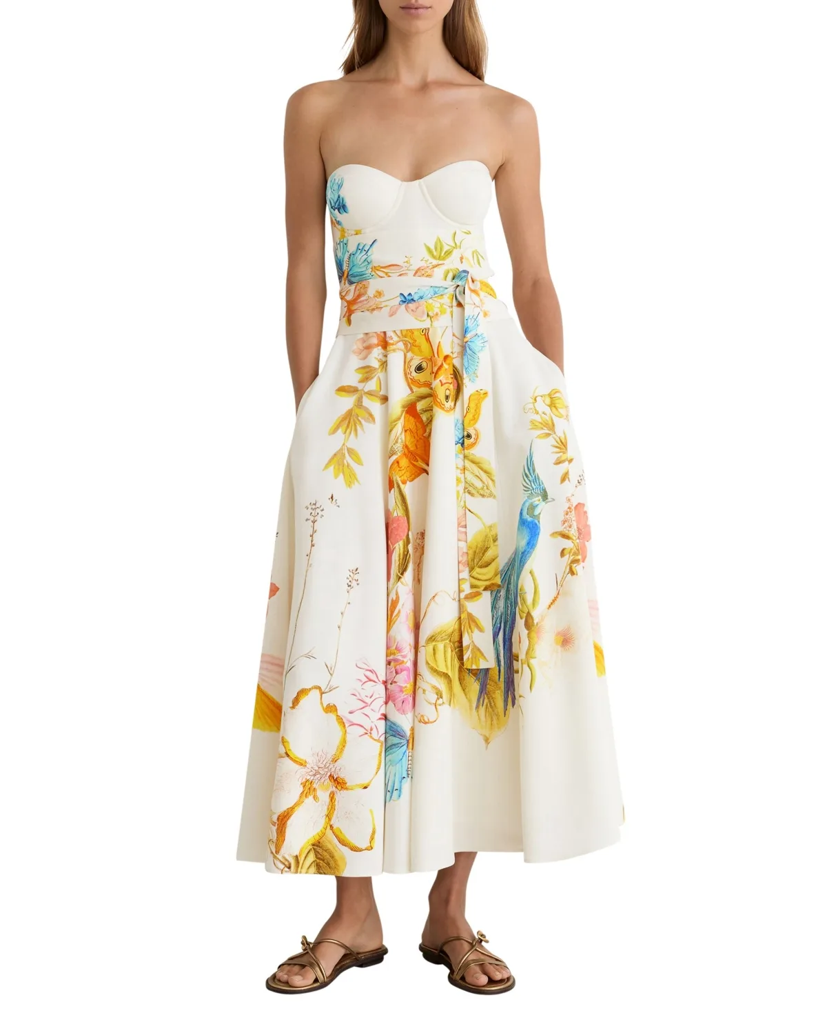 Anisa Corset Detail Floral Midi Dress by Reiss