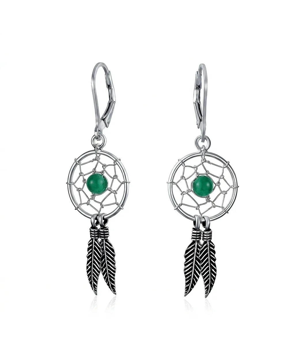 Native American Style Turquoise Dream Catcher Feather Leaf Dangle Earrings Sterling Silver by Bling Jewelry
