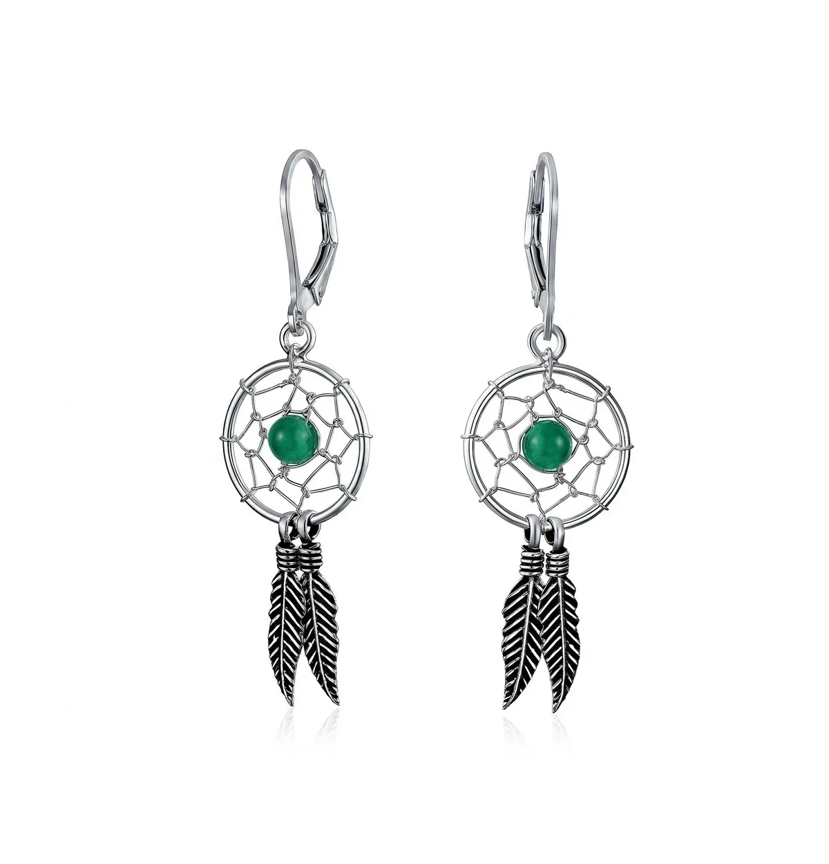 Native American Style Turquoise Dream Catcher Feather Leaf Dangle Earrings Sterling Silver by Bling Jewelry