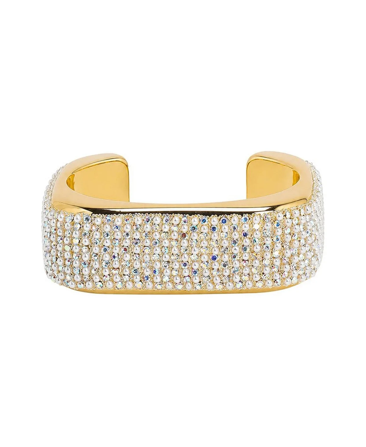 Imitation Pearl and Crystal Gold-Tone Adjustable Pave Open Cuff Bracelet by Sohi