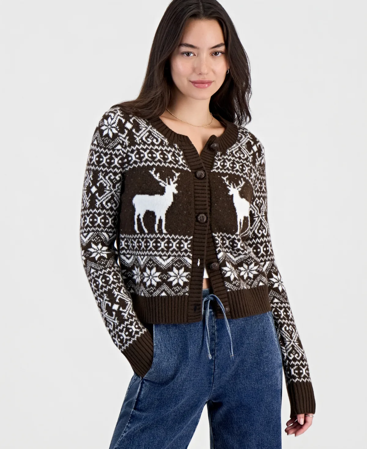 Fair Isle Deer Button-Up Cardigan by Freshman