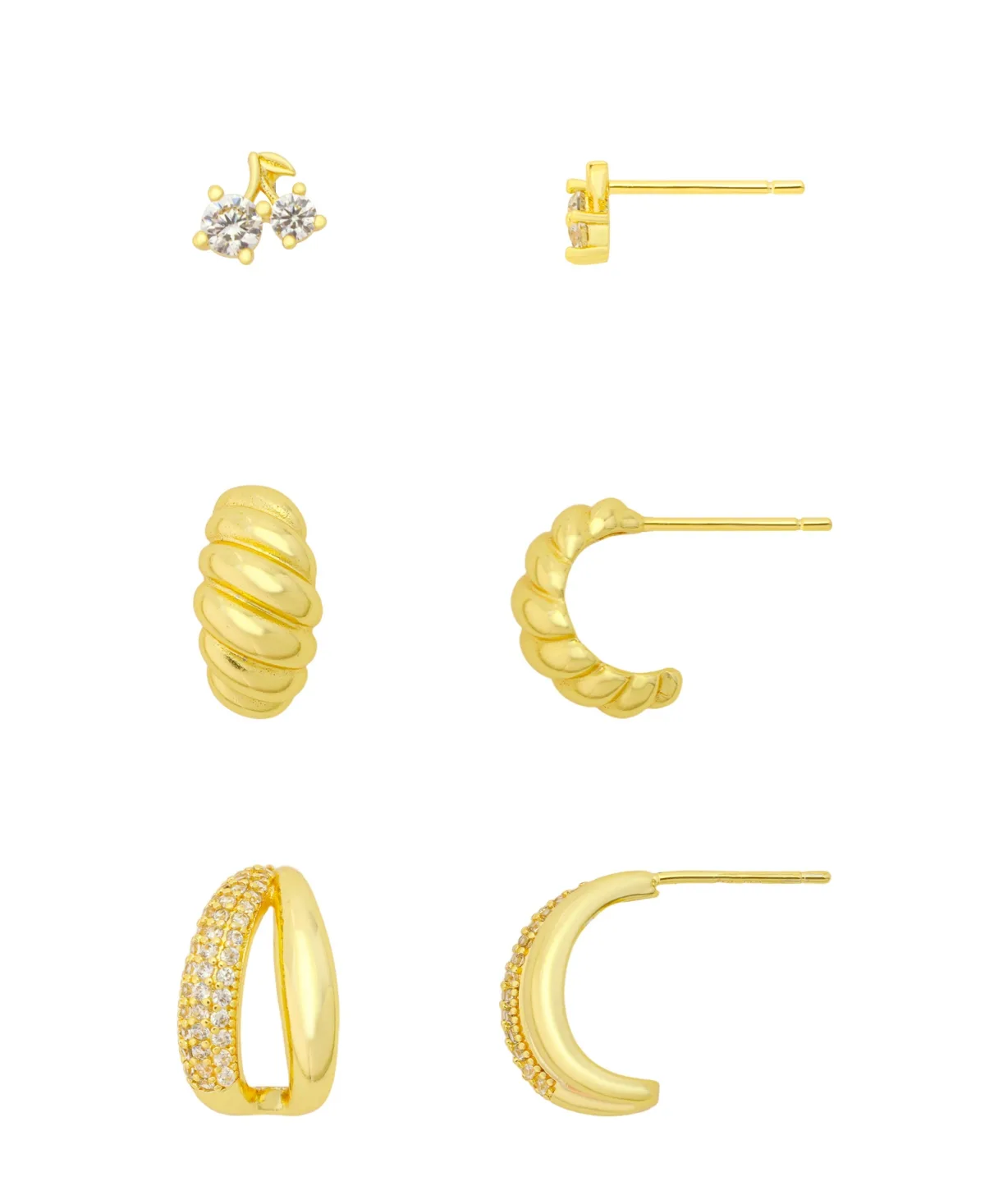 Cubic Zirconia Gold-Tone Crescent 3-Piece Earring Set by Unwritten