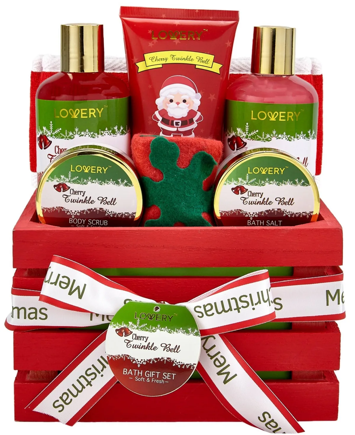8 Piece Cherry Twinkle Bell Christmas Gift Set, Bath and Body Care Package by Lovery