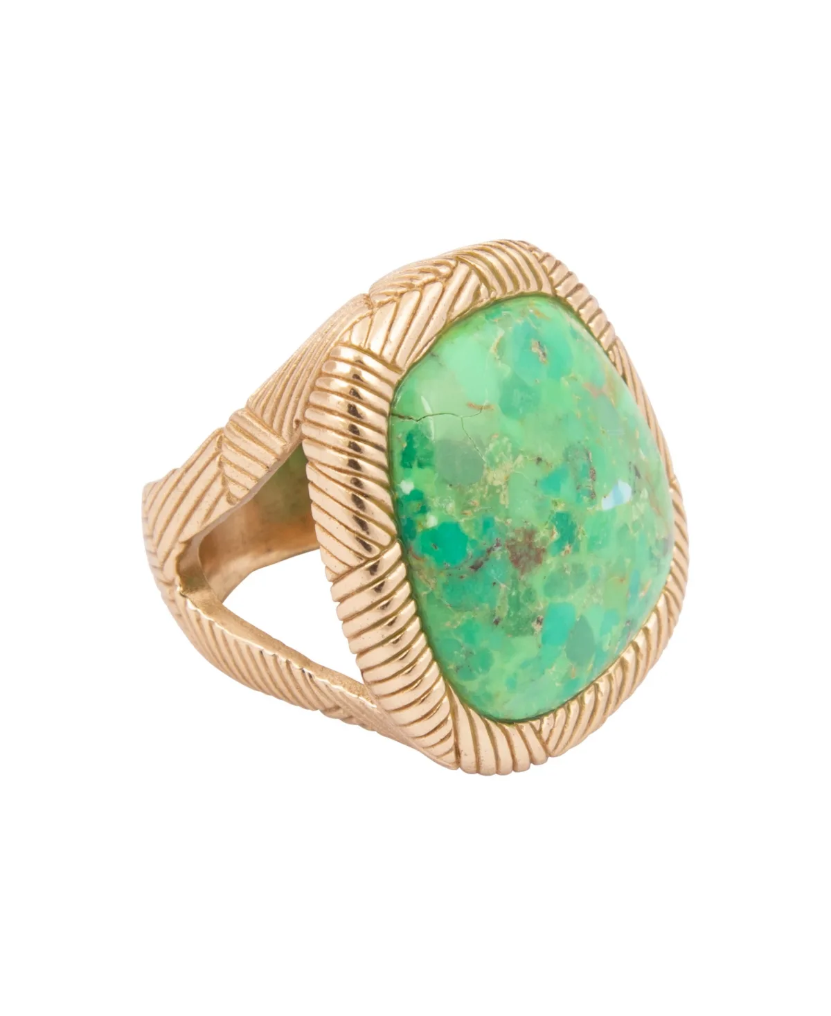 Genuine Lime Green Turquoise Gold-Tone Sculpted Ring