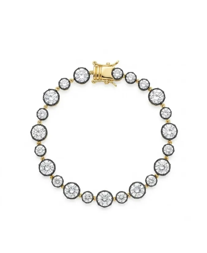 Cubic Zirconia (4 ct.) Two-Tone Georgian Style Black Rhodium Tennis Bracelet, 7 by Etoielle