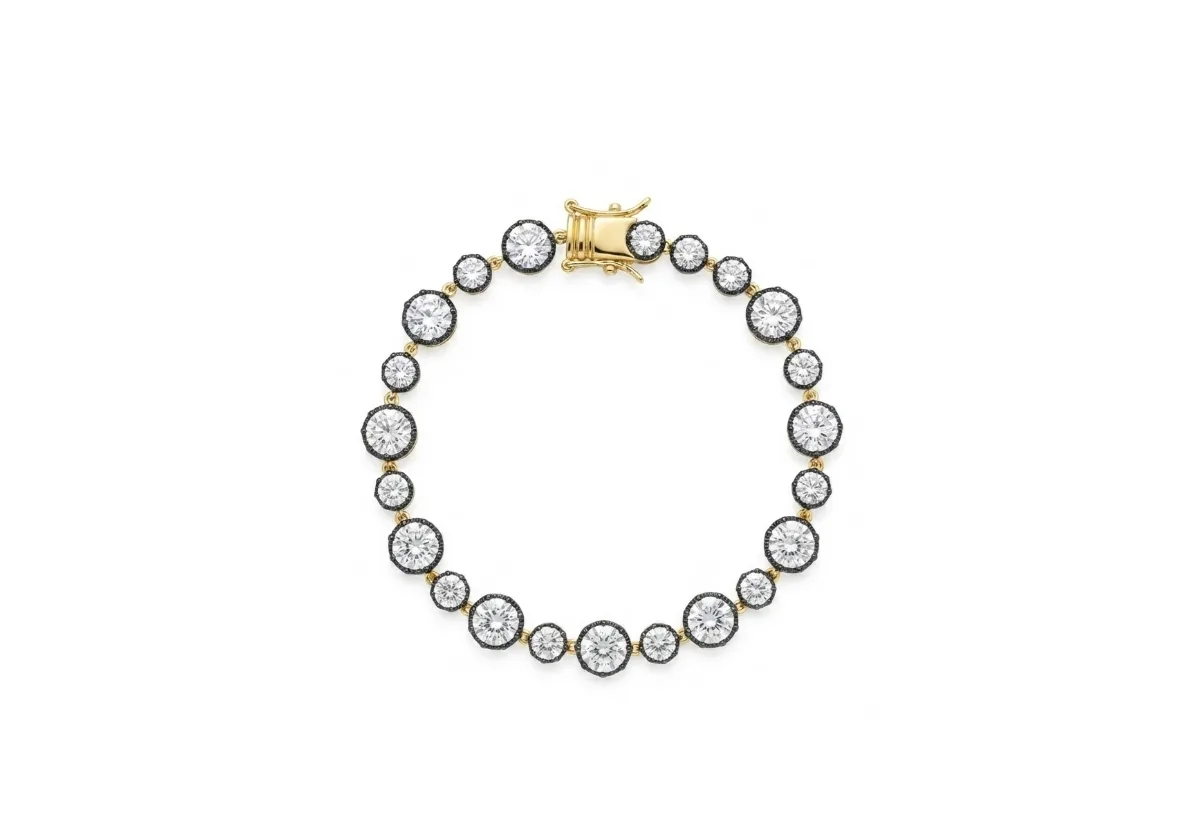 Cubic Zirconia (4 ct.) Two-Tone Georgian Style Black Rhodium Tennis Bracelet, 7 by Etoielle