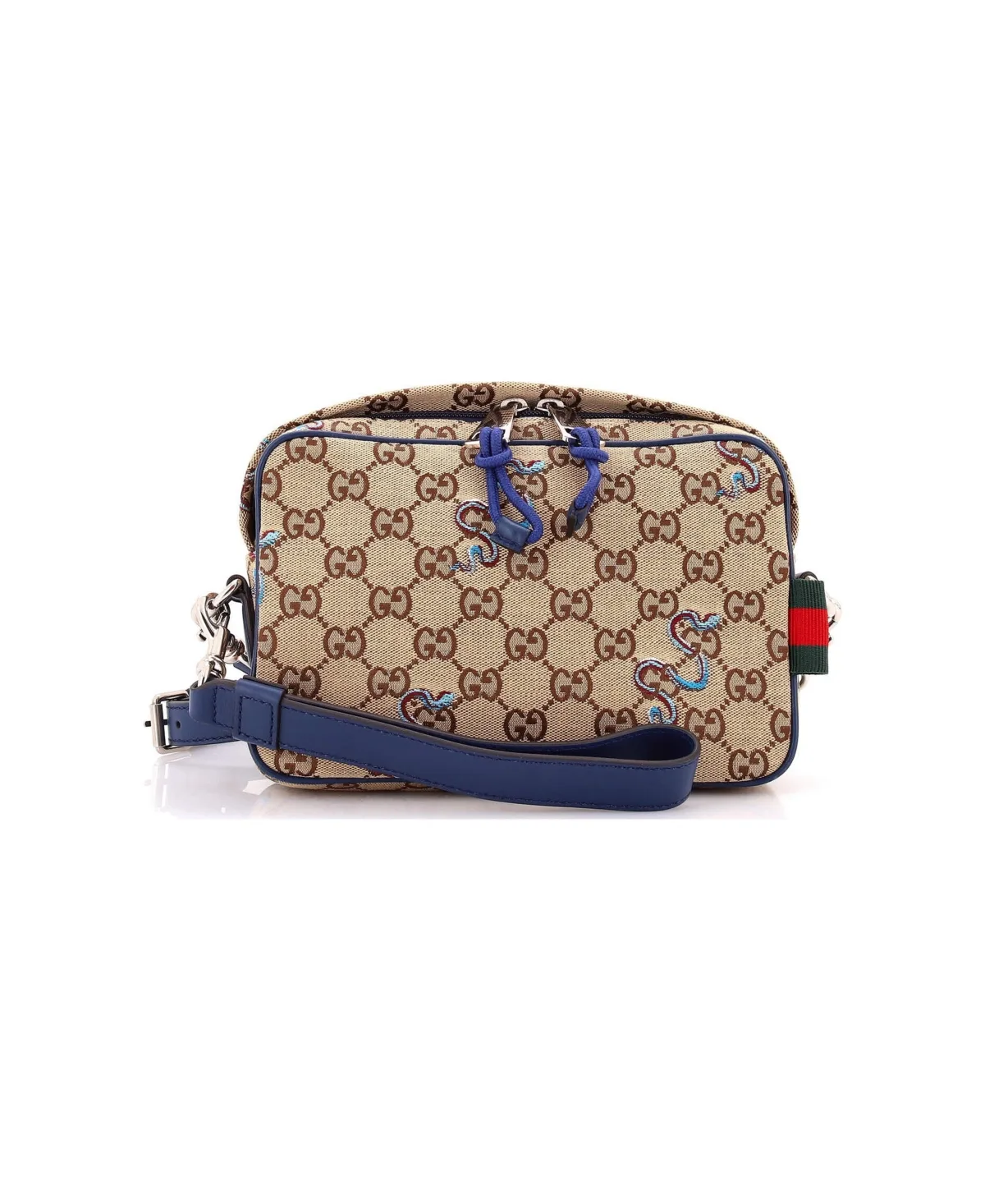 Pre-Owned Gucci Small Zip Crossbody Bag Snake Embroidered Gg Canvas by Gucci