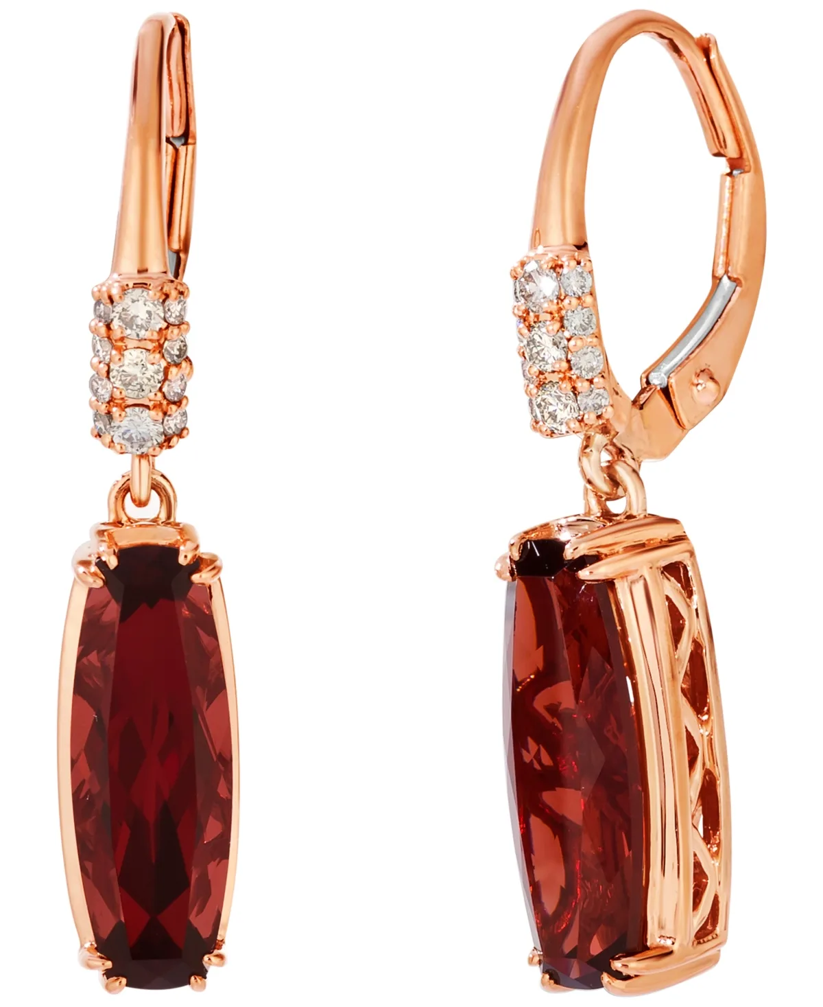 Diamond and Garnet Cushion-Cut Drop Earrings (1/6 ct. t.w. Diamond, 4 1/2 ct. t.w. Garnet) in 14k Rose Gold by Le Vian