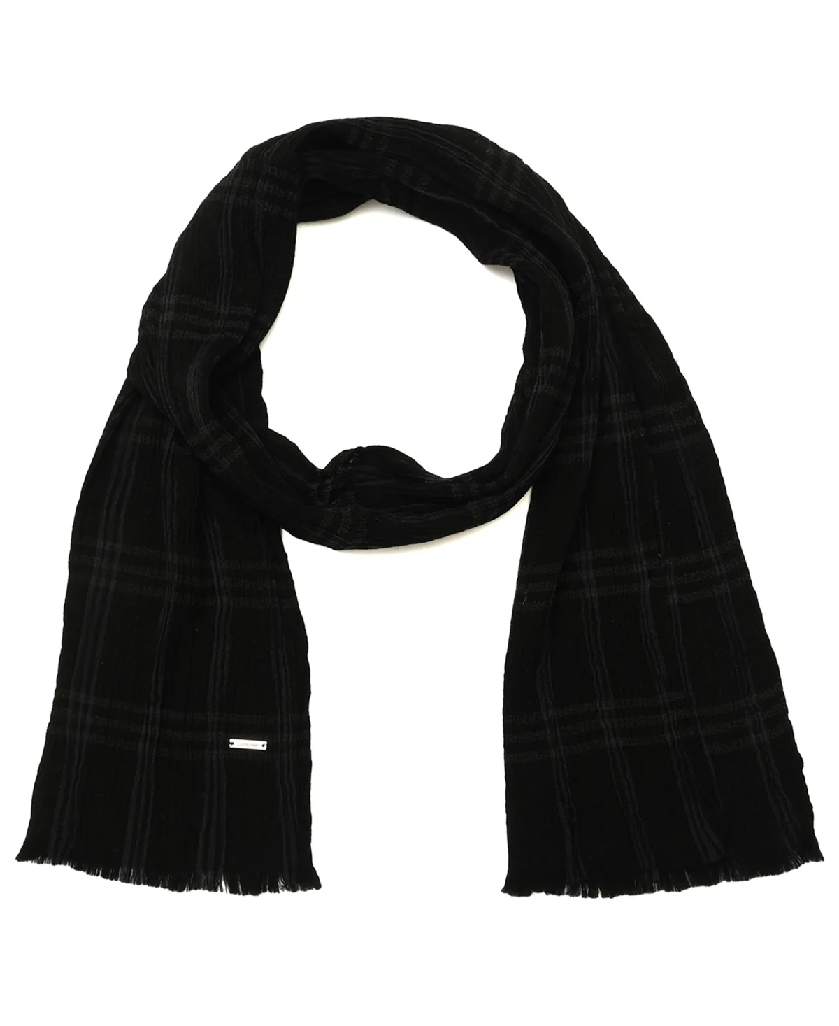 Plaid Fringed Wool-Viscose Blend Scarf by Calvin Klein