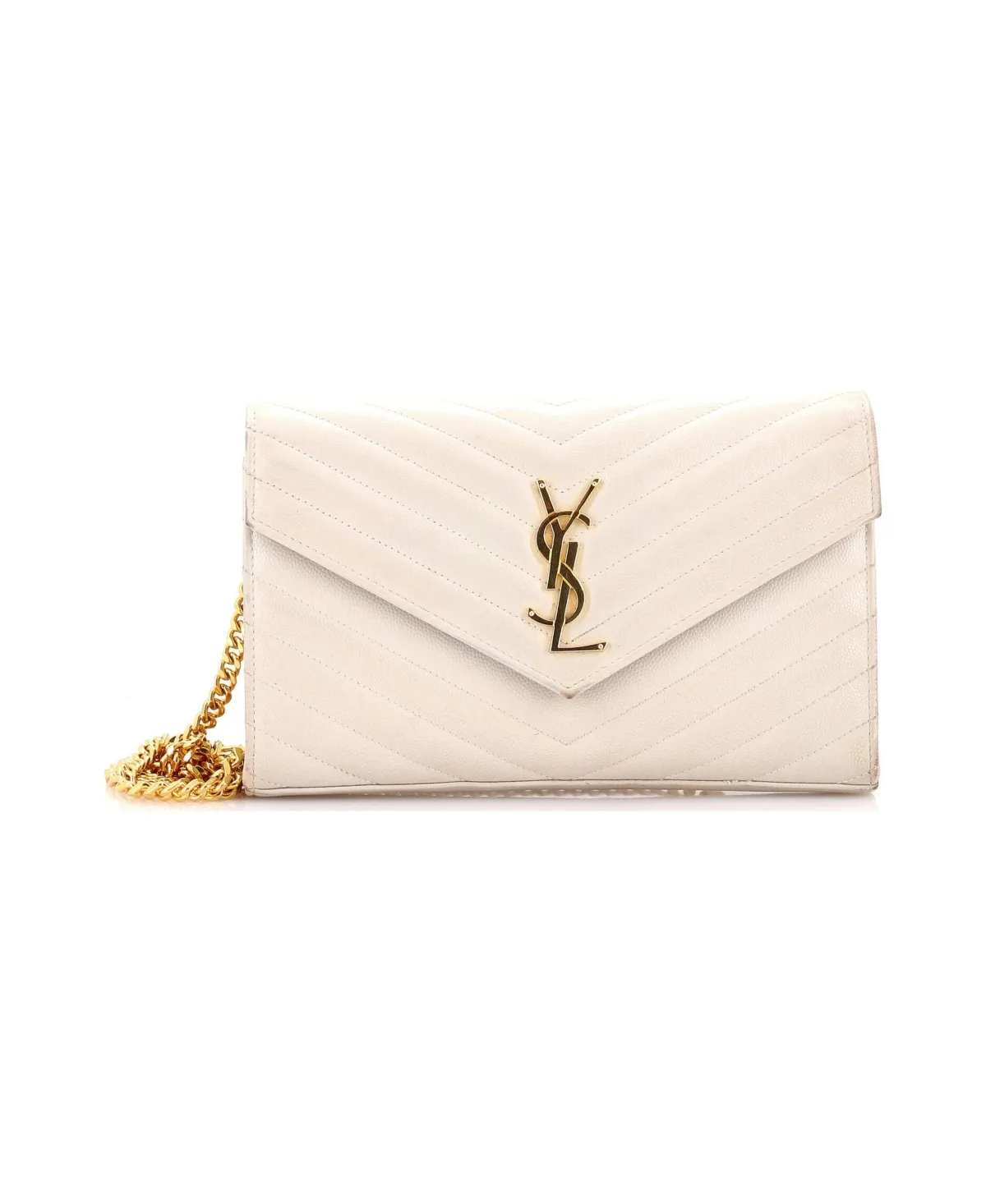 Pre-Owned Saint Laurent Medium Classic Monogram Wallet on Chain Matelasse Chevron Leather