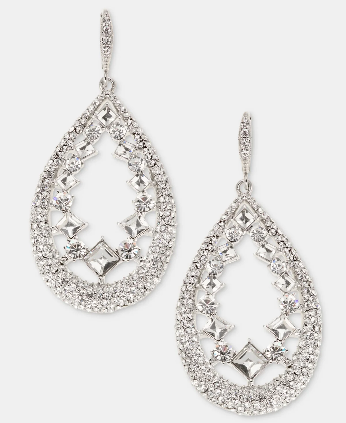 Crystal Silver-Tone Pave Pear Orbital Drop Earrings