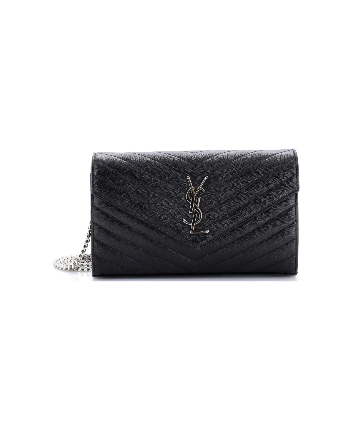 Pre-Owned Saint Laurent Medium Classic Monogram Wallet on Chain Matelasse Chevron Leather