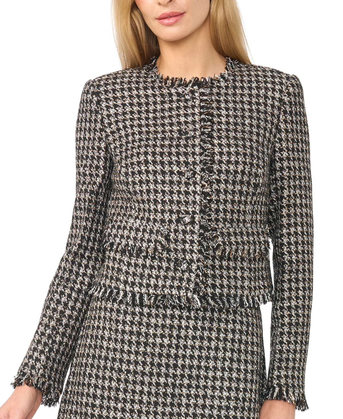 Gold Flecked Tweed Cropped Jacket by CeCe