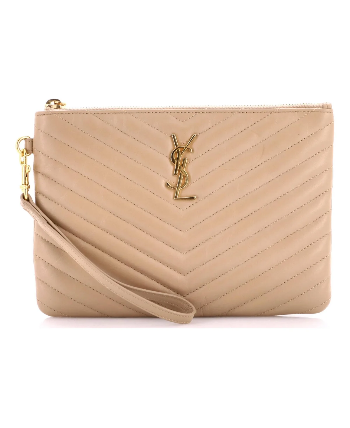 Pre-Owned Saint Laurent Small Classic Monogram Wristlet Pouch Matelasse Chevron Leather by Saint Laurent