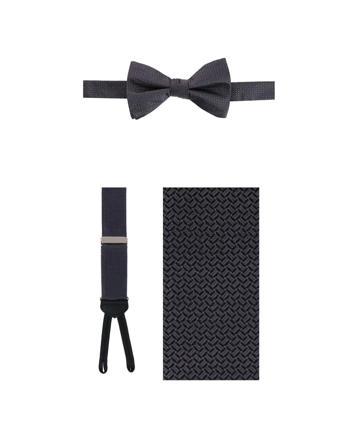 Monte Bello Interlocked Silk Formal Adjustable Suspenders and Bow Tie, 2-Piece Set by Trafalgar