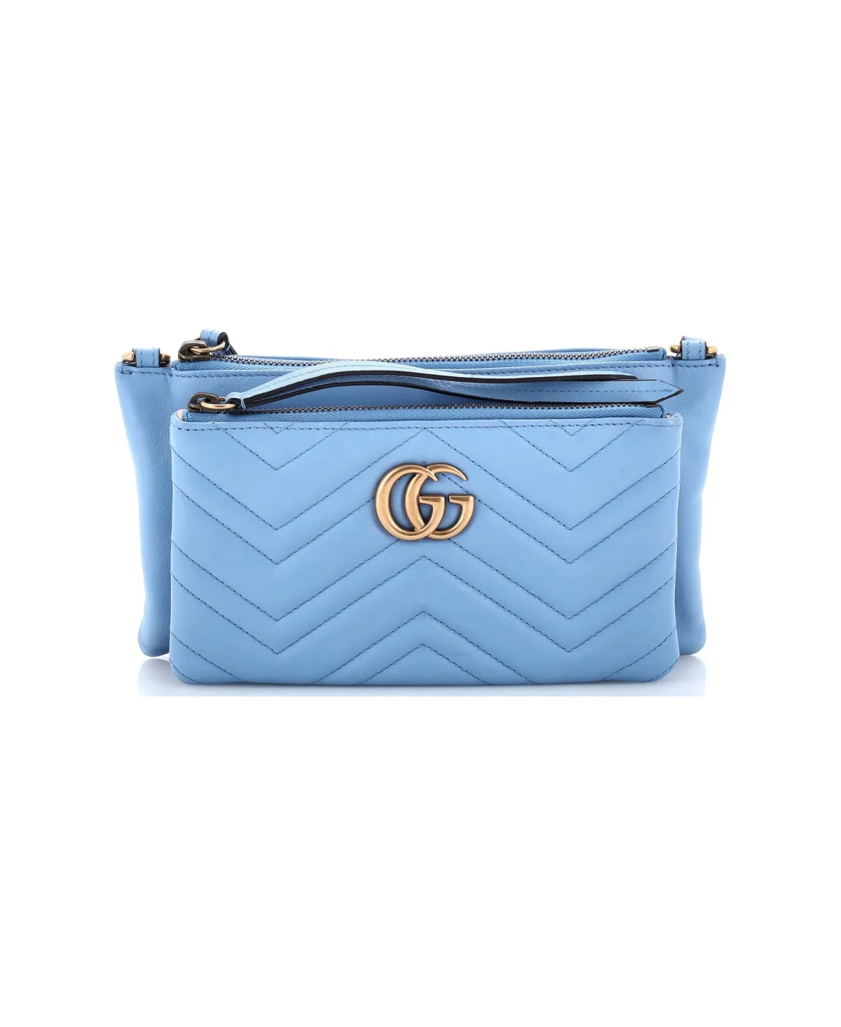 Pre-Owned Gucci Small Gg Marmont Double Pouch Crossbody Bag Matelasse Leather by Gucci