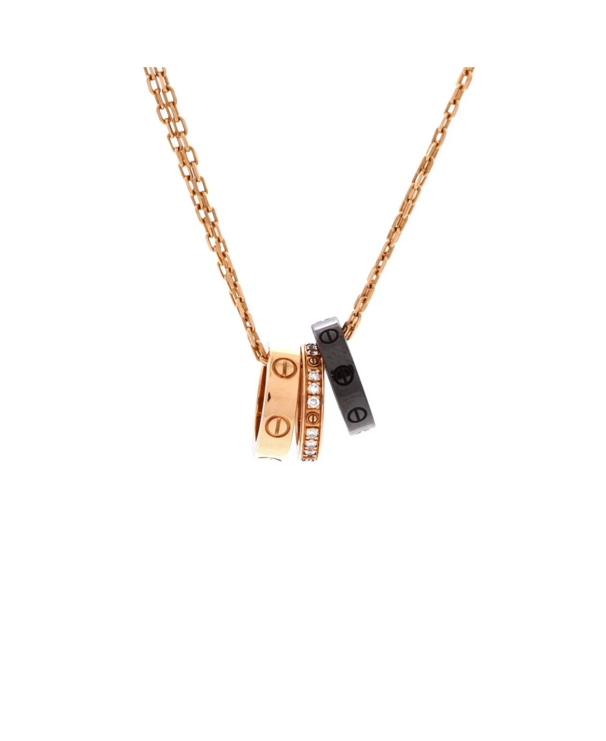 Pre-Owned Cartier Love 3 Ring Pendant Necklace - 18k Rose Gold by Cartier's