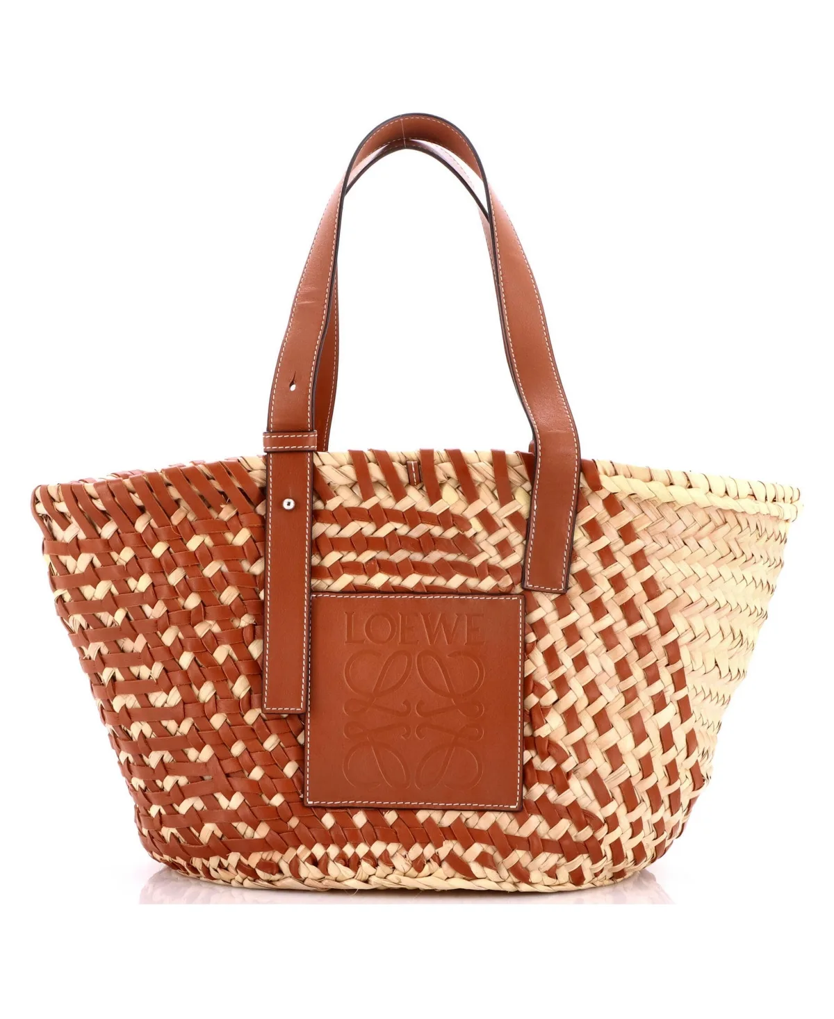 Pre-Owned Loewe Basket Tote Woven Raffia with Leather