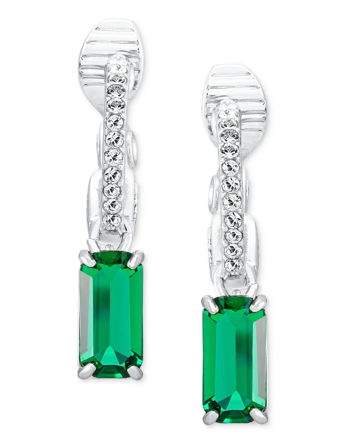 Lauren Ralph Lauren Silver-Tone Emerald Hoop Drop Clip Earrings by Ralph Lauren