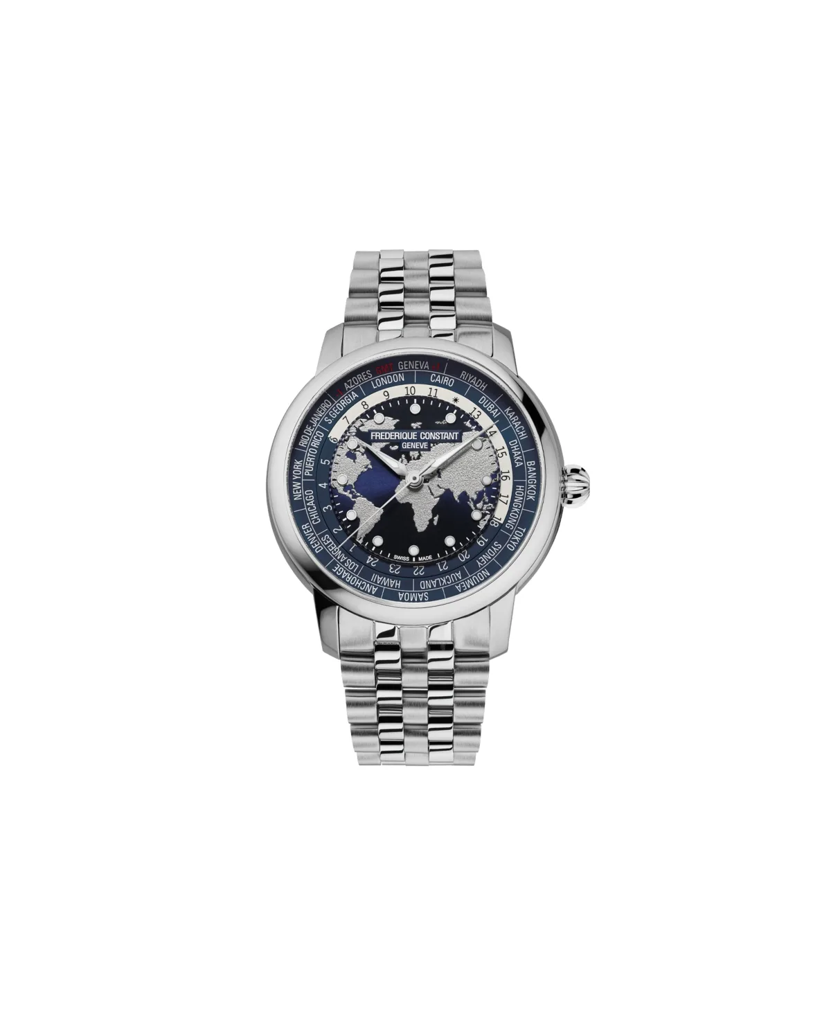 Swiss Automatic Classic Worldtimer Silver-Tone Stainless Steel Watch 40mm by Frederique Constant