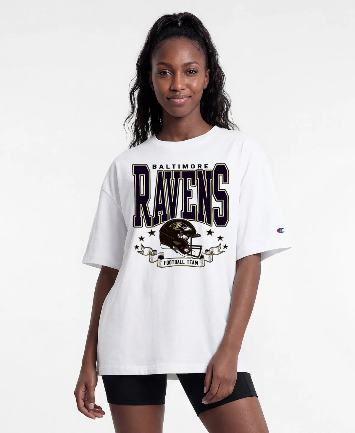 Baltimore Ravens Oversized Screen Print T-Shirt by Champion