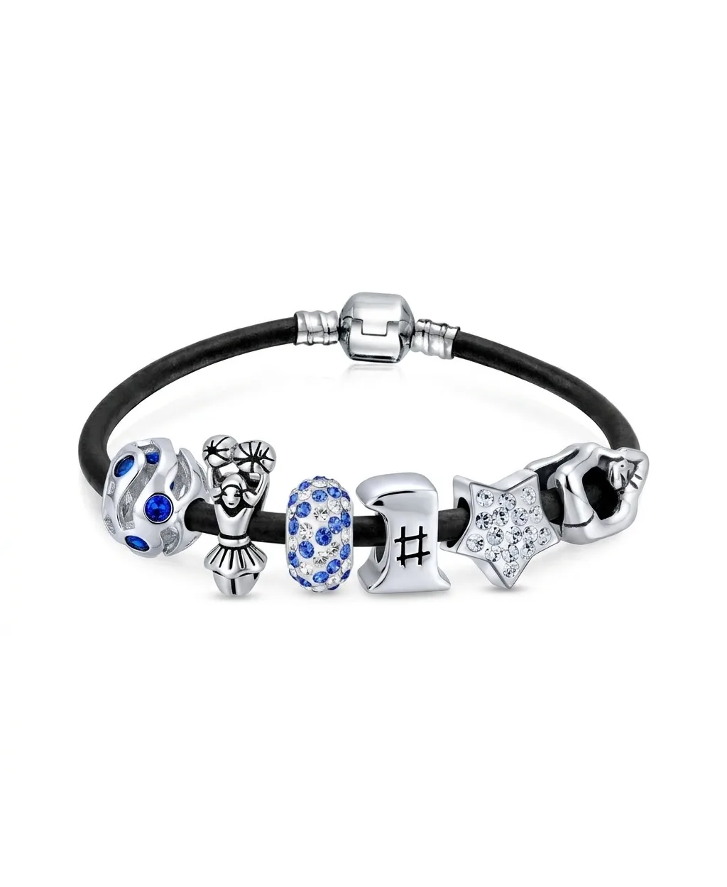 Crystal and Cubic Zirconia Sports-Themed Leather Charm Bracelet by Bling Jewelry