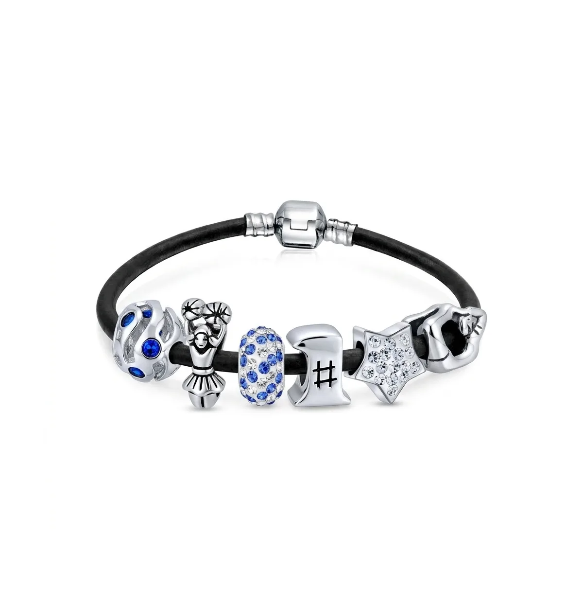 Crystal and Cubic Zirconia Sports-Themed Leather Charm Bracelet by Bling Jewelry