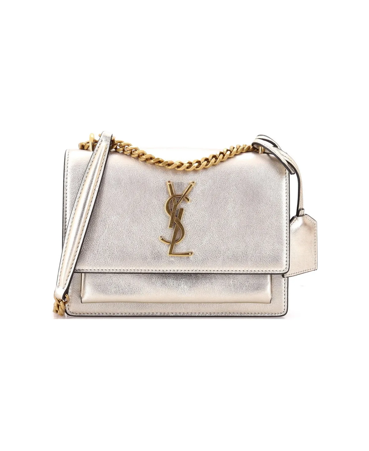 Pre-Owned Saint Laurent Small Sunset Crossbody Bag Crackled Metallic Leather by Saint Laurent