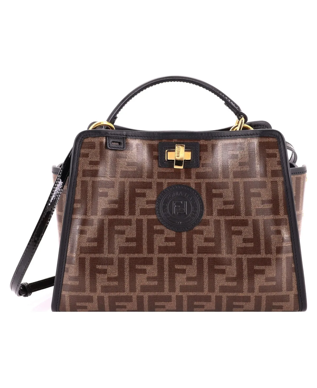 Pre-Owned Fendi Mini Peekaboo Defender Bag Zucca Coated Canvas and Patent by FENDI