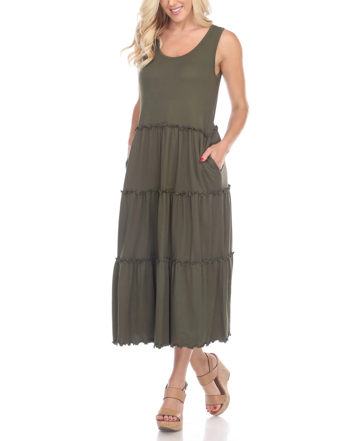 Scoop Neck Tiered Midi Dress by White Mark